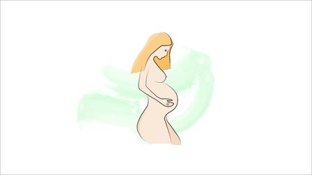 Pregnant girl with a big belly. Imitation of watercolor drawing.のイラスト素材