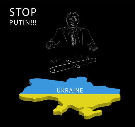 Stop Putin. Putin launches rockets into Ukraine. Putin destroys Ukraineのイラスト素材