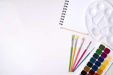 The artists accessories are on a white backgroundの写真素材