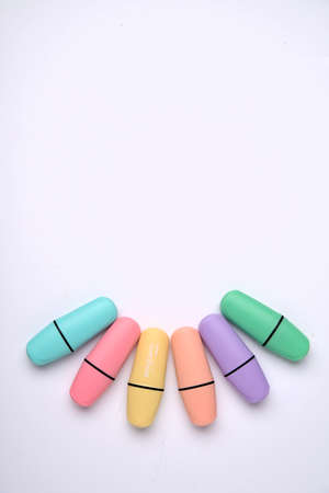 The concept of Back to school. School stationery on a pink background, backgroundの写真素材
