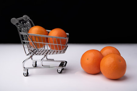 Tangerines in the basket, close-up. Space for text, empty space.の写真素材