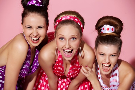 three girls in traditional russian dressの写真素材