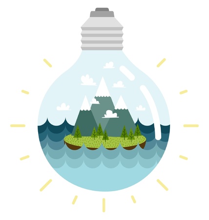 Eco-friendly lightbulb, with an island insideのイラスト素材