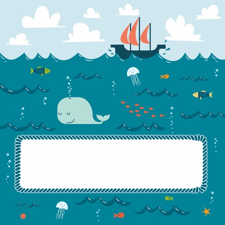 Sea creatures and decorative frame for your textのイラスト素材