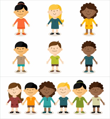 Vector illustration - cute smiling multicultural children.All elements can easily be changed to fit your layout.のイラスト素材