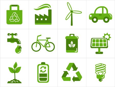 Eco icons set, easy to edit, re-size and colorizeのイラスト素材