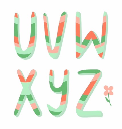 Striped alphabet letters u,v,w,x,y,zのイラスト素材