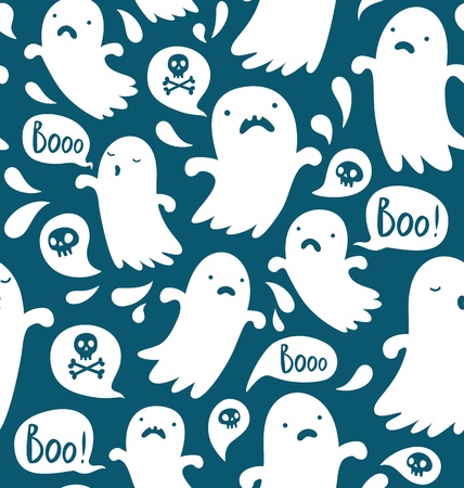 Seamless Halloween pattern with various spooky ghostsのイラスト素材