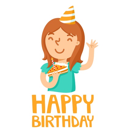 Happy birthday illustration card with cute girl. のイラスト素材