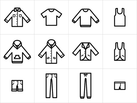 Set  of 12 men and unisex clothing icons in black and white. Easy to edit, resize and colorize. のイラスト素材