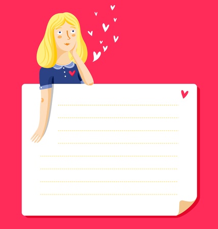Love note template with dream girl in loveのイラスト素材