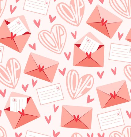 Valentines seamless pattern with hearts and love lettersのイラスト素材