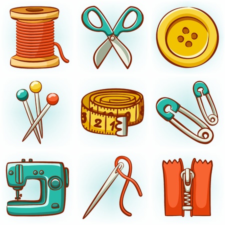Set of 9 sewing tools iconsのイラスト素材