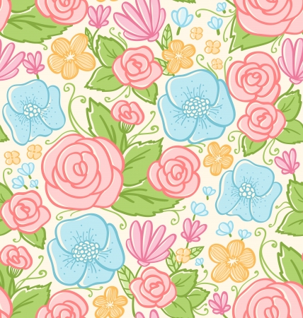 Roses and violets seamless patternのイラスト素材