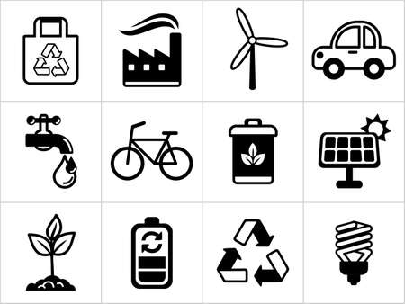Eco icons set in black and whiteのイラスト素材