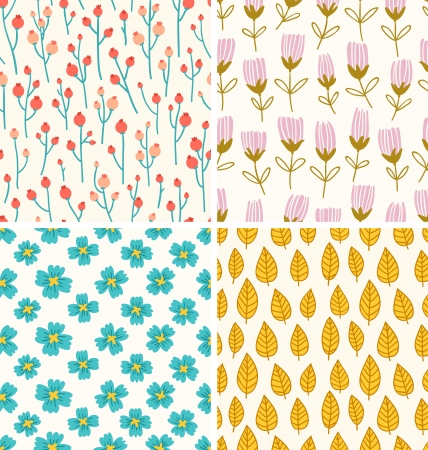 Berries and flowers seamless patterns setのイラスト素材