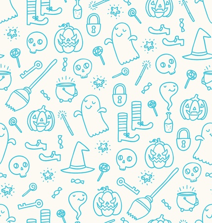 Halloween doodle seamless pattern with bunch of creepy sweet symbolsのイラスト素材