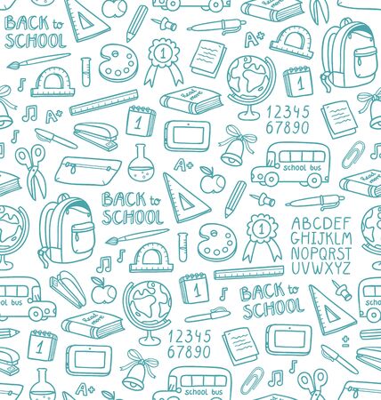 Seamless pattern with set of different school thingsのイラスト素材