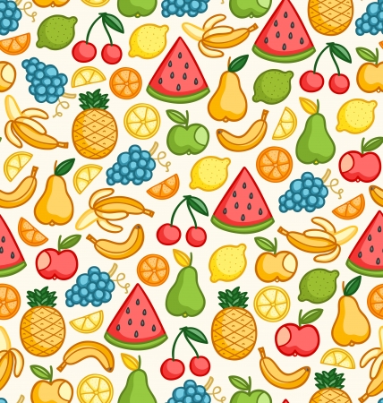 Seamless pattern with doodle juicy fruits in colorのイラスト素材