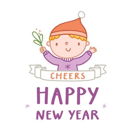 Boy cheering happy new yearのイラスト素材