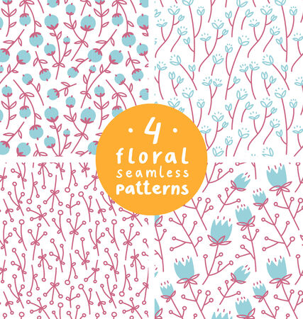 Set of 4 seamless floral patternsのイラスト素材