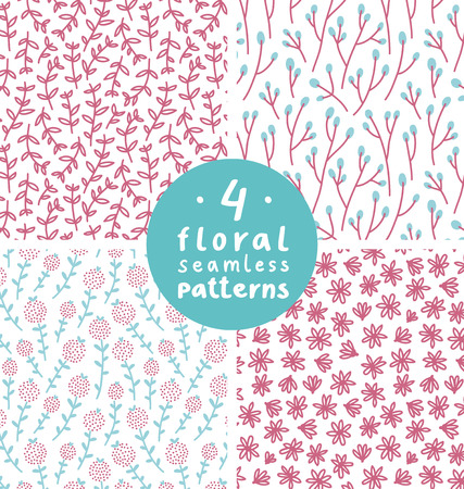 Set of 4 seamless floral patternsのイラスト素材