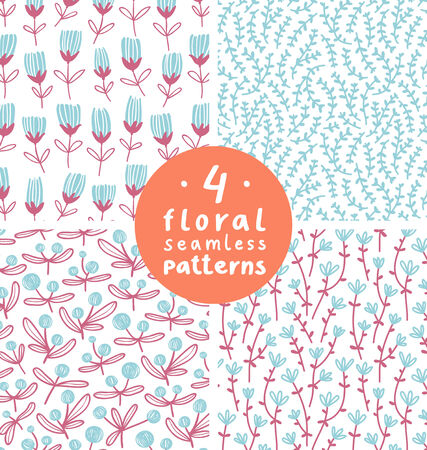 Set of 4 seamless floral patternsのイラスト素材