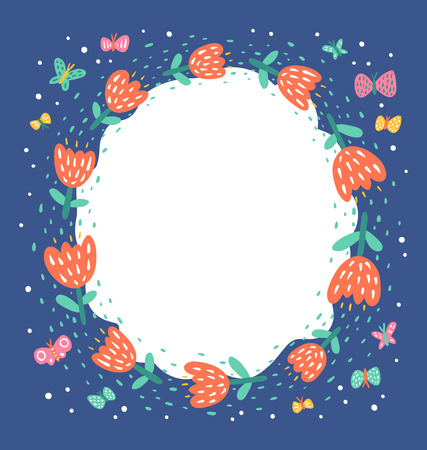 Tulip and butterflies wreath frameのイラスト素材