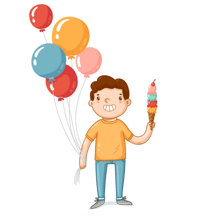 A boy with balloons and ice cream vector illustrationのイラスト素材