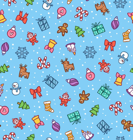 Winter holidays cute doodle seamless patternのイラスト素材