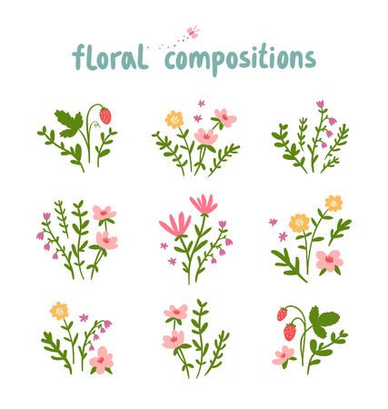 Decorative floral compositions vector collectionのイラスト素材