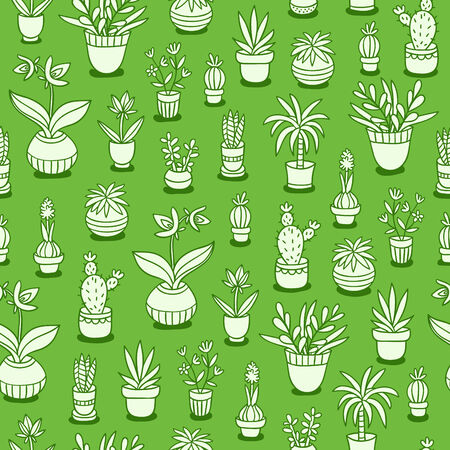 Home plants seamless pattern on green backgroundのイラスト素材