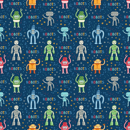 Cartoon robots blue seamless patternのイラスト素材