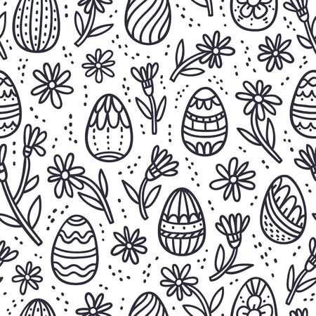 Decorative Easter doodle eggs seamless patternのイラスト素材