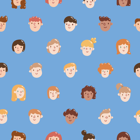 Boys and girls colorful faces seamless patternのイラスト素材
