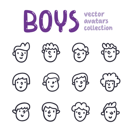 Boys outline vector avatars collectionのイラスト素材