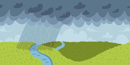 Rainy landscape vector seamless patternのイラスト素材
