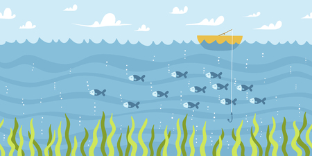 River fishing vector seamless backgroundのイラスト素材