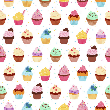 Yummy cupcakes vector seamless patternのイラスト素材