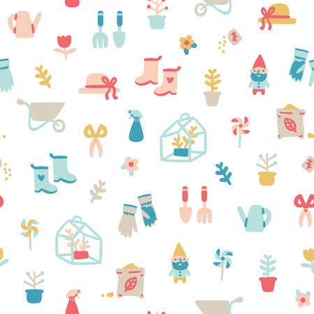 Garden stuff cartoon seamless patternのイラスト素材