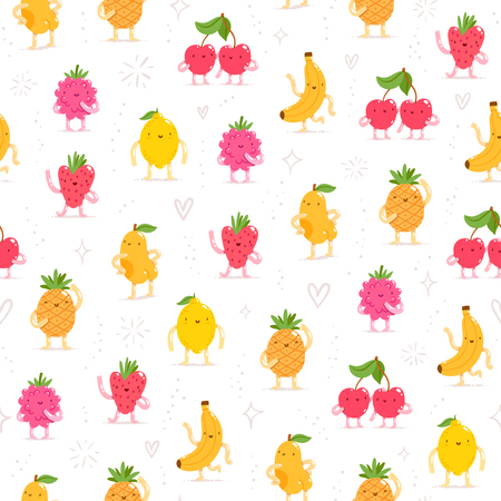 Cartoon fruit characters seamless patternのイラスト素材