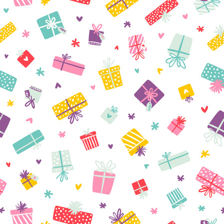 Party presents colorful seamless pattern with hearts and starsのイラスト素材