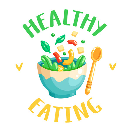 Healthy eating vector illustration with a bowl of saladのイラスト素材