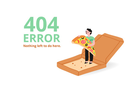 Error 404 page with a pizza, vector illustrated template