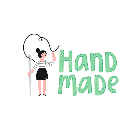 Handmade draw girl vector illustrationのイラスト素材