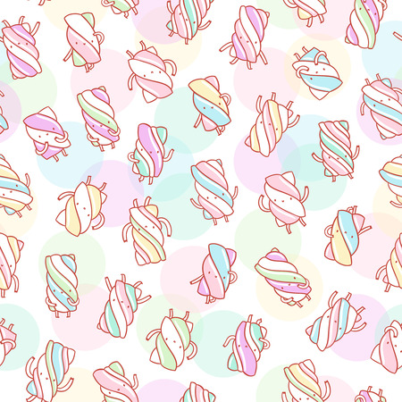 Marshmallow characters seamless pattern on abstract backgroundのイラスト素材