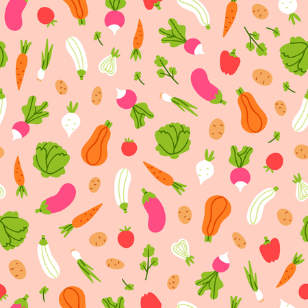 Vegetables seamless pattern on peach backgroundのイラスト素材