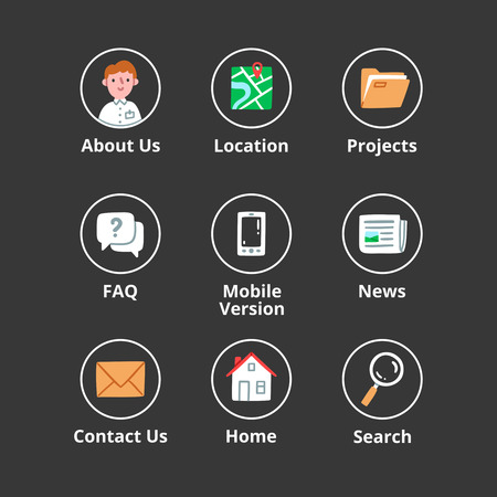 Website icons vector set, isolated on black backgroundのイラスト素材