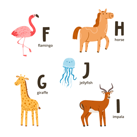 Animal alphabet letters f to j, vector illustrations setのイラスト素材
