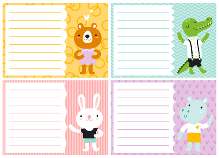 Cute note cards for kids, vector templatesのイラスト素材